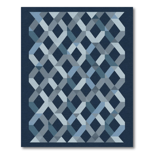 Geometric Interlocking Diamond Blue Rug