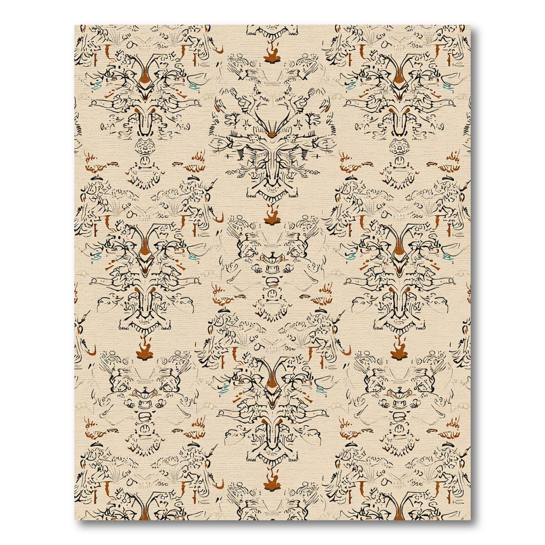 Abstract Vintage Brown Scrollwork Rug