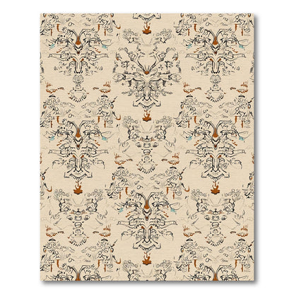 Abstract Vintage Brown Scrollwork Rug