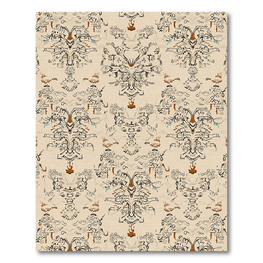 Abstract Vintage Brown Scrollwork Rug