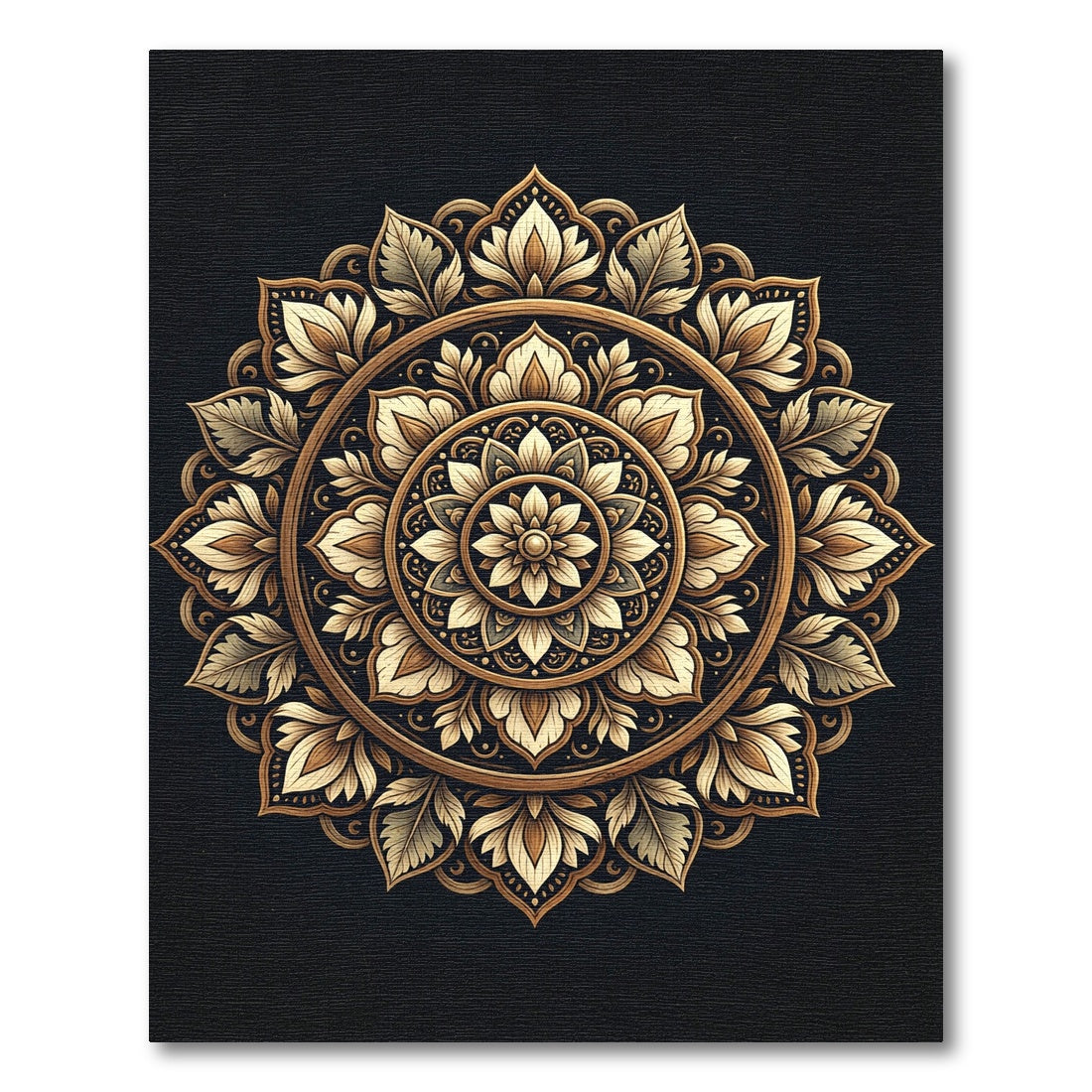 Elegant Golden Floral Mandala Medallion Rug