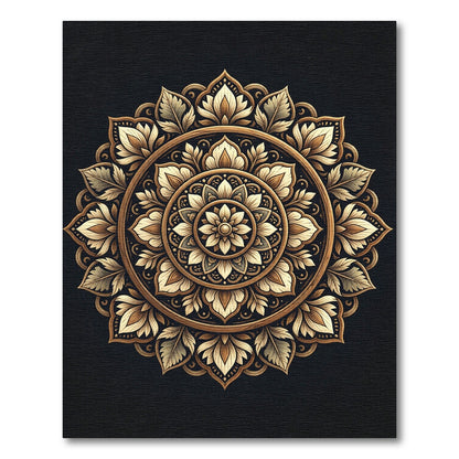 Elegant Golden Floral Mandala Medallion Rug