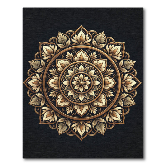 Elegant Golden Floral Mandala Medallion Rug