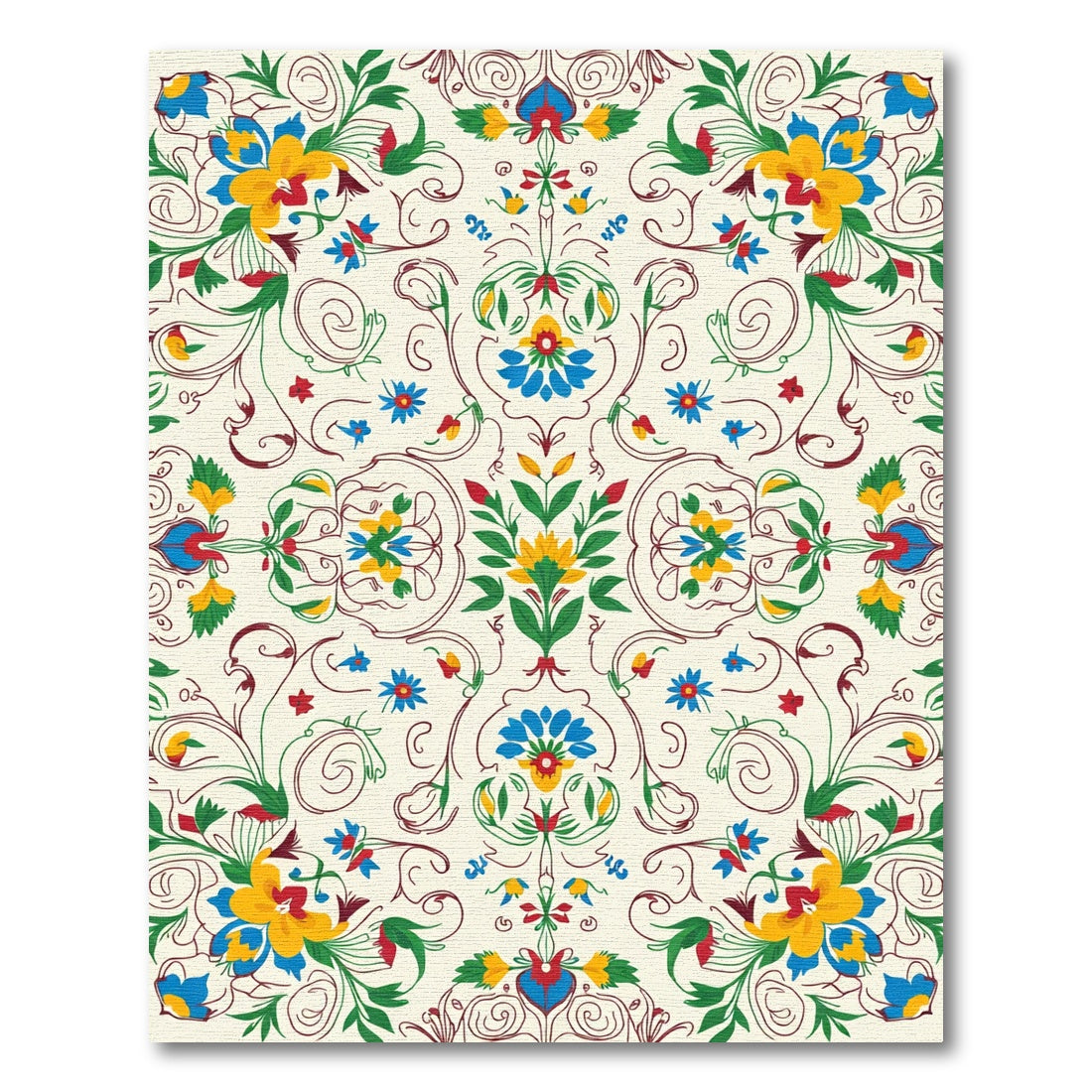 Crimson Blue Yellow Floral Vine Rug
