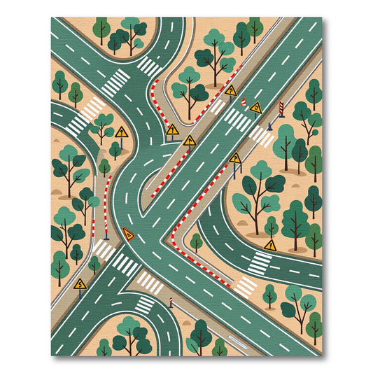 Illustrated Green Road Traffic Play Map Rug