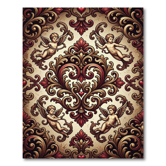 Ornate Cherub Baroque Golden Red Rug