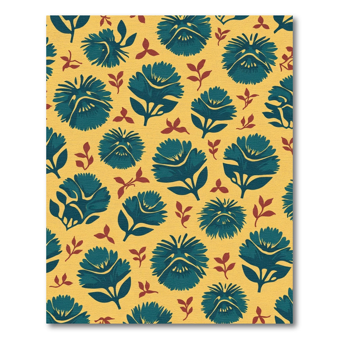 Teal Floral Arrangement Yellow Background Rug
