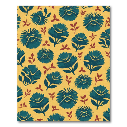 Teal Floral Arrangement Yellow Background Rug