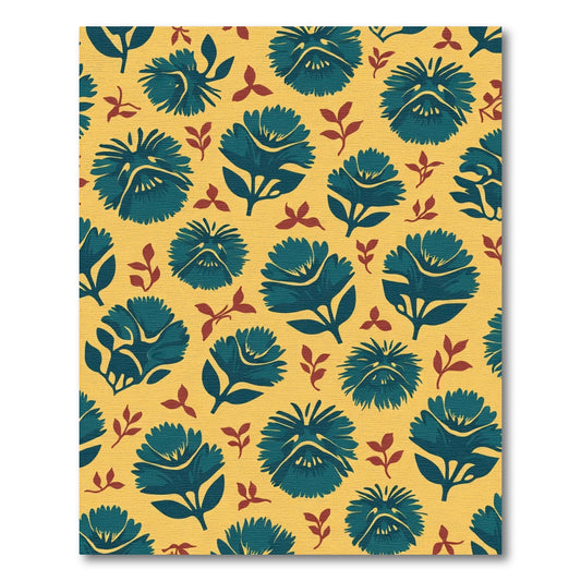 Teal Floral Arrangement Yellow Background Rug