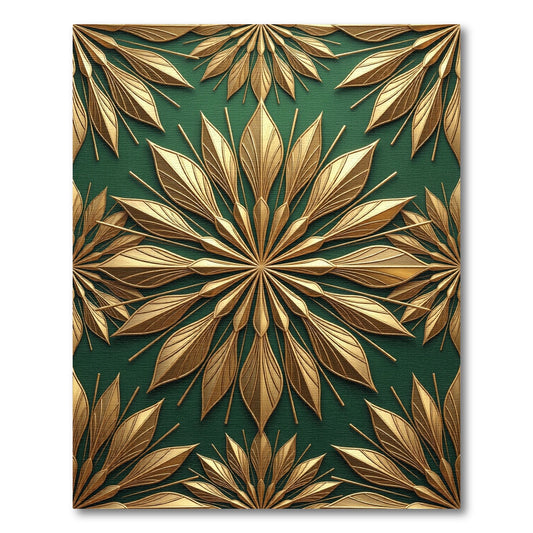 Elegant Gold Leaf Burst Emerald Backdrop Rug