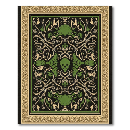 Ominous Black Green Floral Skull Rug