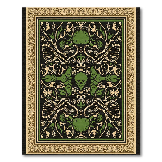 Ominous Black Green Floral Skull Rug