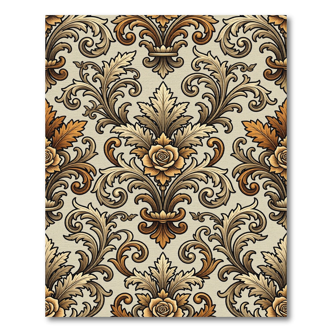 Antique Gold Rose Scrollwork Rug