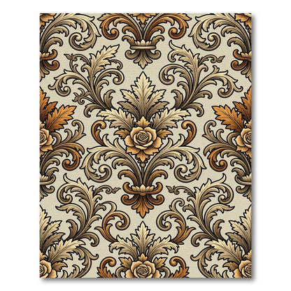 Antique Gold Rose Scrollwork Rug
