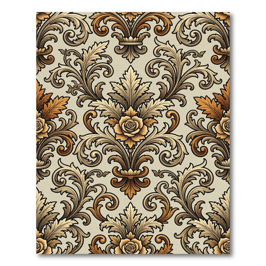 Antique Gold Rose Scrollwork Rug