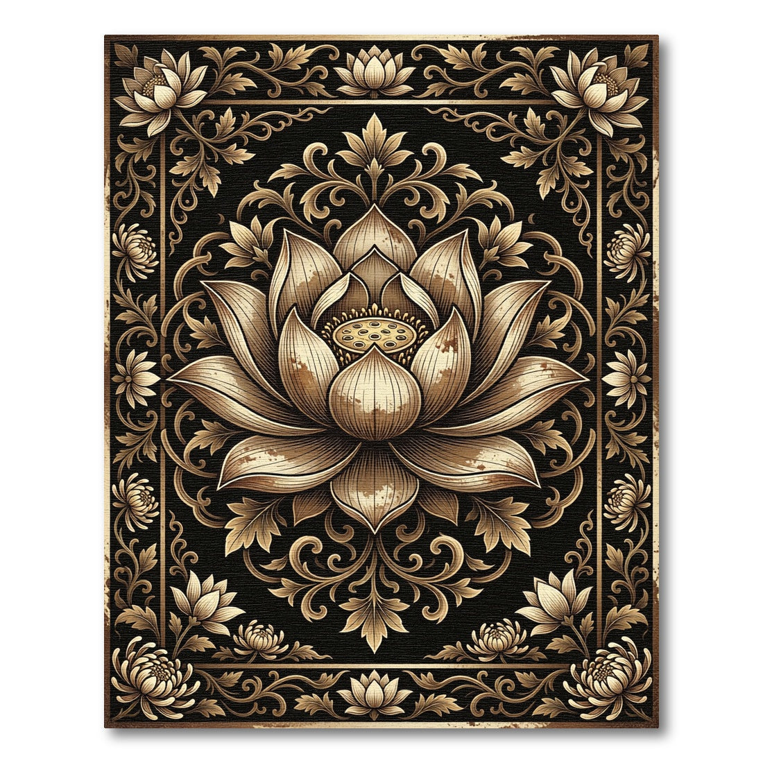 Golden Lotus Floral Ornate Rug