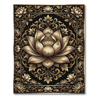 Golden Lotus Floral Ornate Rug