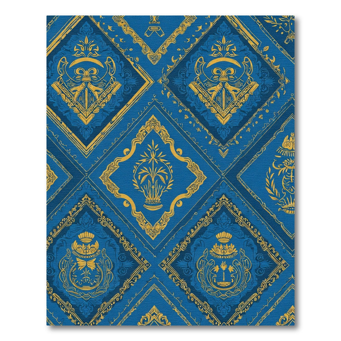 Royal Blue Gold Crested Diamonds Rug