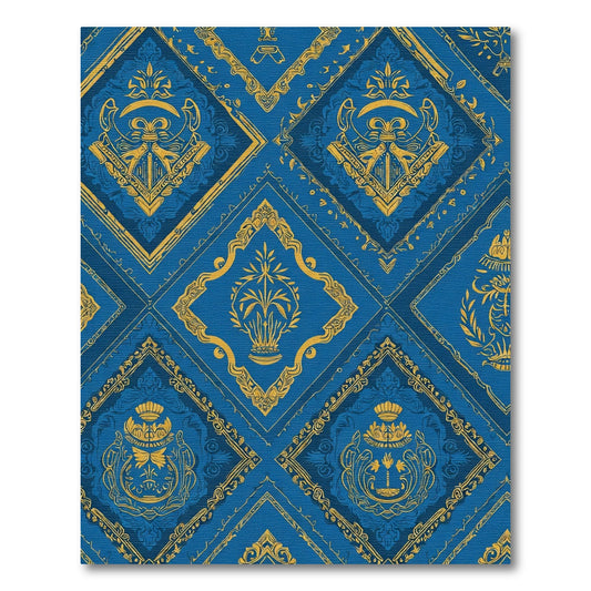 Royal Blue Gold Crested Diamonds Rug