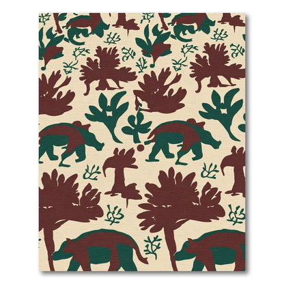 Brown Green Animal Silhouette Landscape Rug