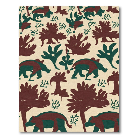 Brown Green Animal Silhouette Landscape Rug