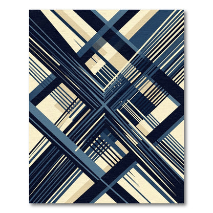 Navy Blue Plaid Geometric Overlay Rug