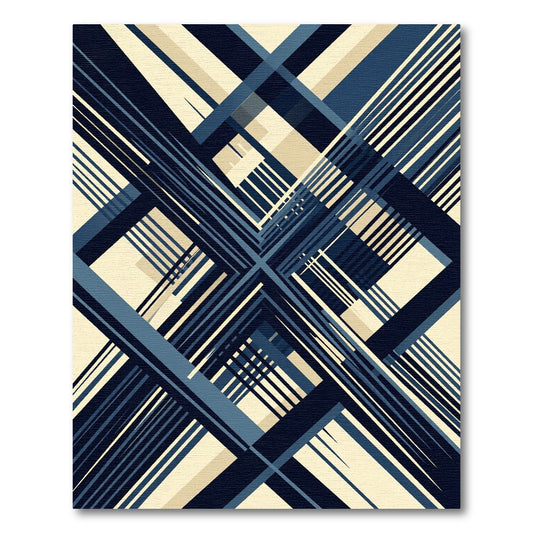 Navy Blue Plaid Geometric Overlay Rug