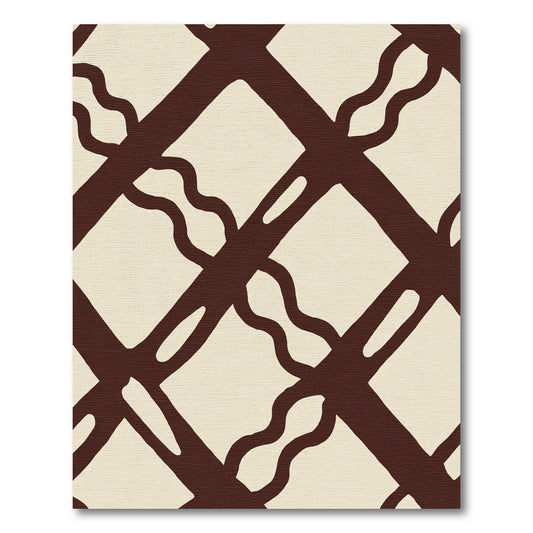 Dark Beige Interlocking Vine Grid Rug