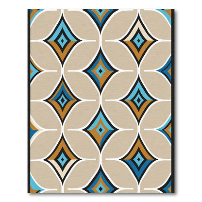 Modern Teal Gold Diamond Geometric Rug