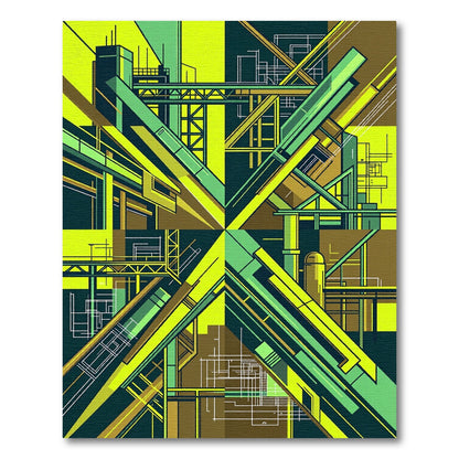 Abstract Geometric Industrial Green Rug