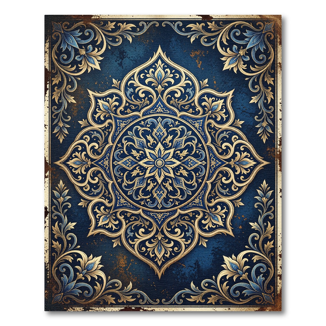 Ornate Sapphire Gold Medallion Rug