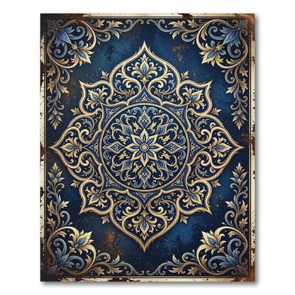Ornate Sapphire Gold Medallion Rug