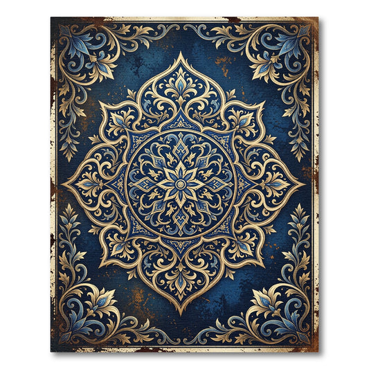 Ornate Sapphire Gold Medallion Rug