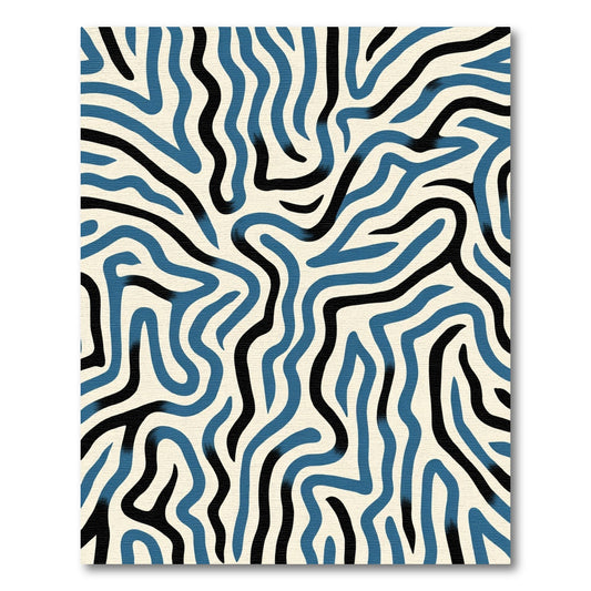 Abstract Blue Black Wavy Lines Rug