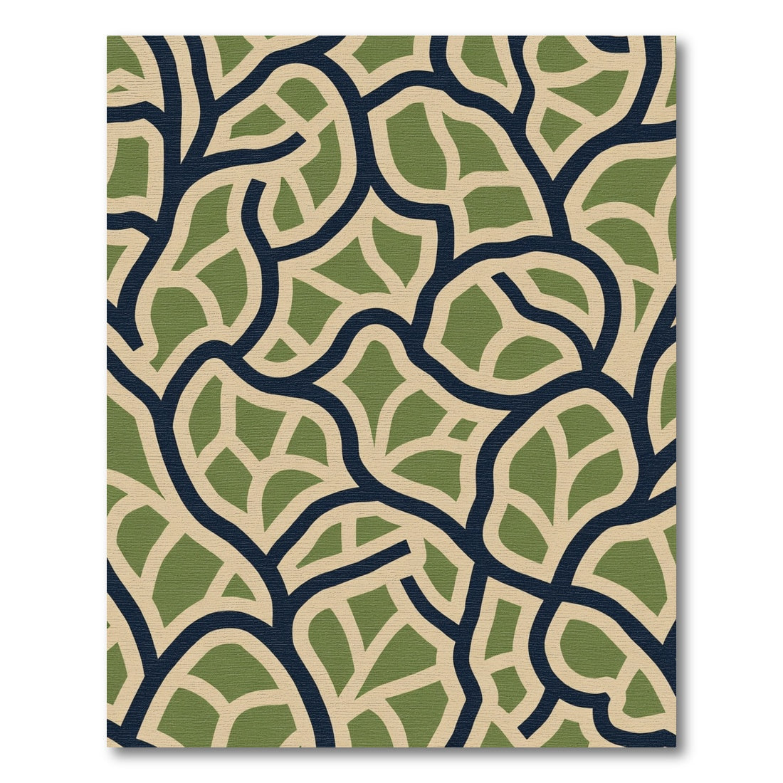 Navy Green Leafy Vine Weave Rug
