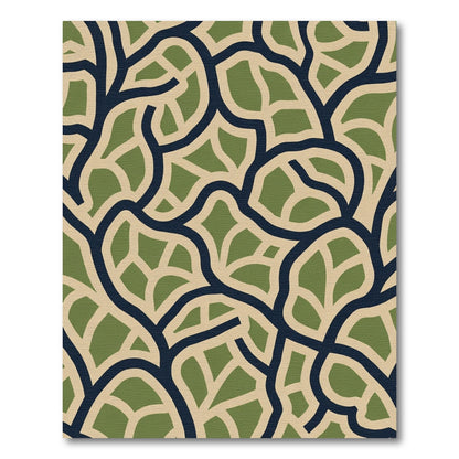 Navy Green Leafy Vine Weave Rug