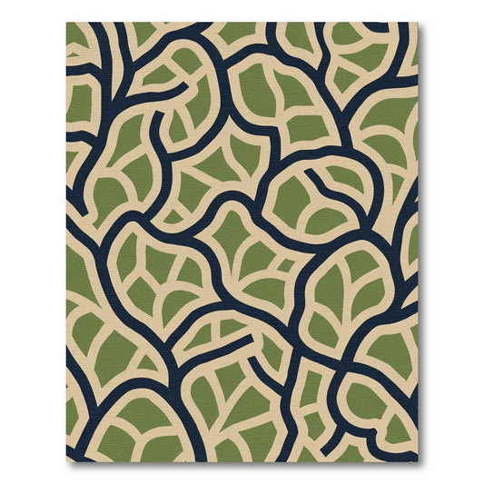 Navy Green Leafy Vine Weave Rug