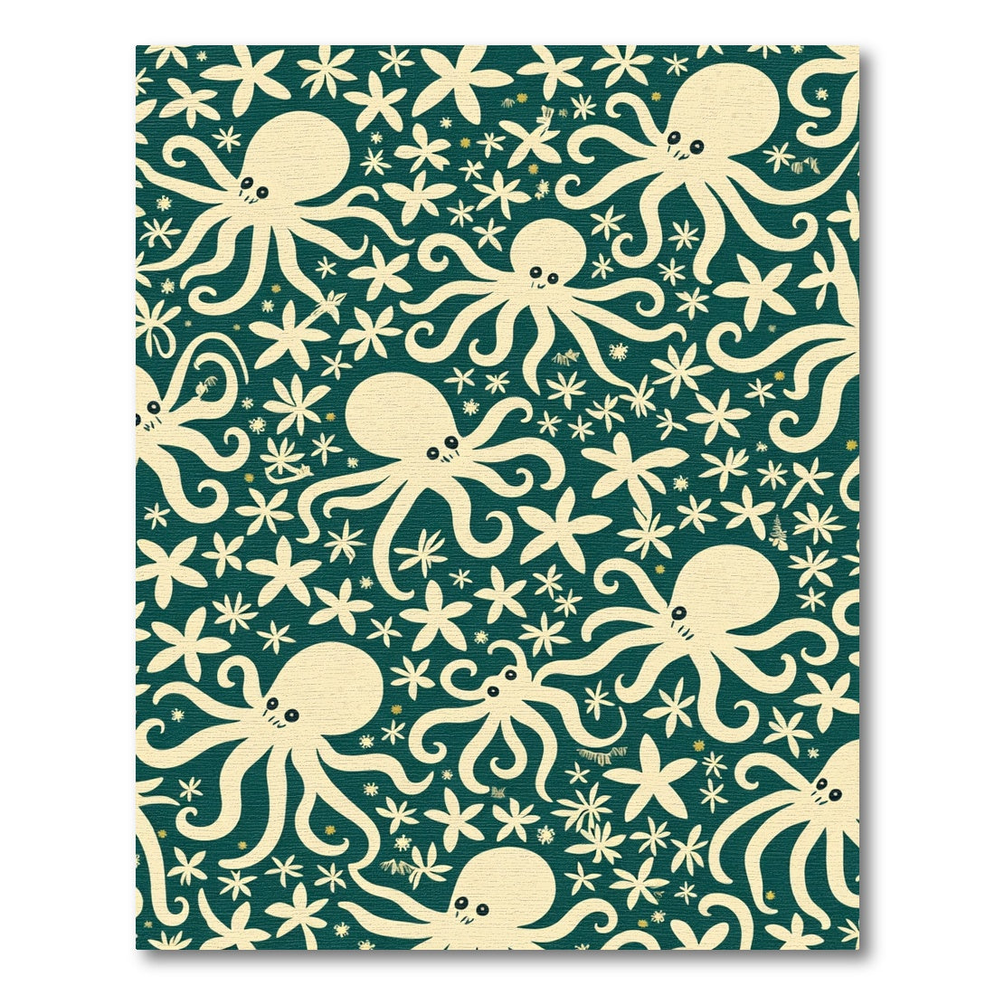 Cream Octopus Floral Teal Rug