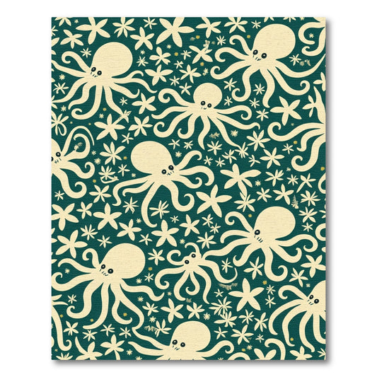 Cream Octopus Floral Teal Rug