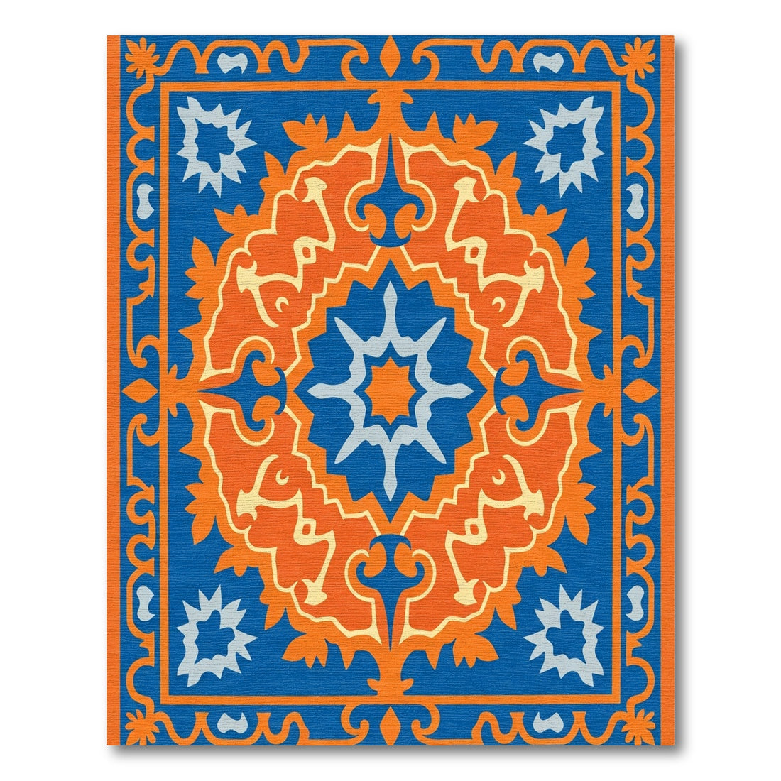Vibrant Orange Blue Medallion Rug
