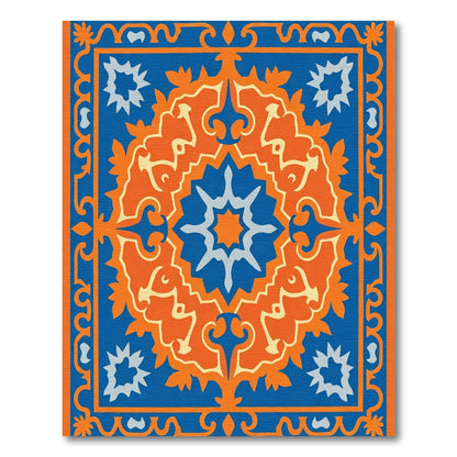 Vibrant Orange Blue Medallion Rug