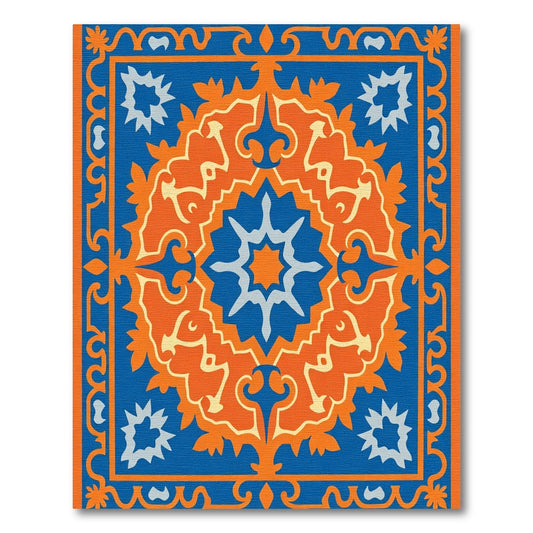 Vibrant Orange Blue Medallion Rug