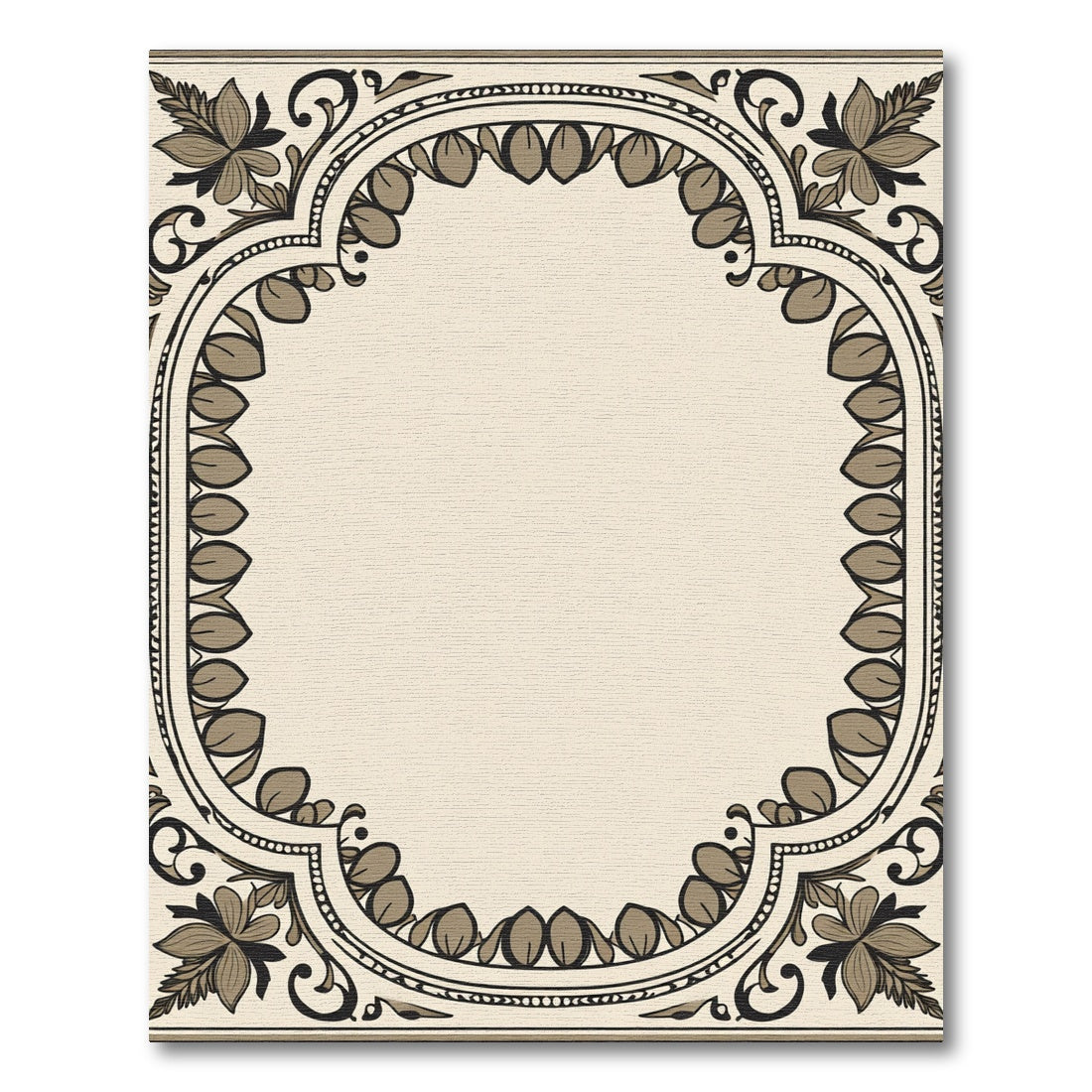 Elegant Beige Floral Acanthus Scroll Frame Rug