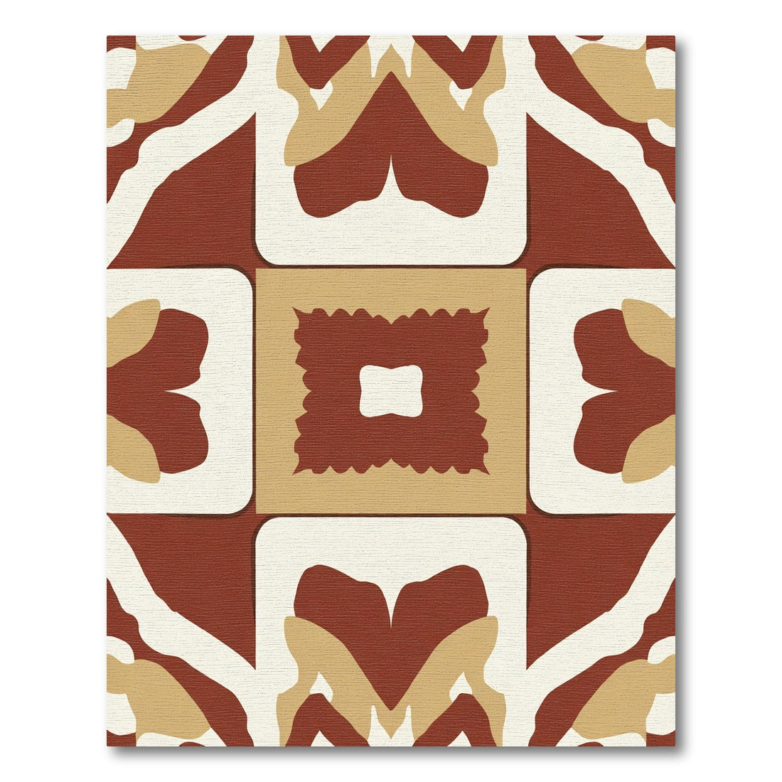 Terracotta Cream Geometric Floral Inlay Rug