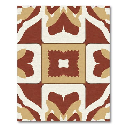 Terracotta Cream Geometric Floral Inlay Rug