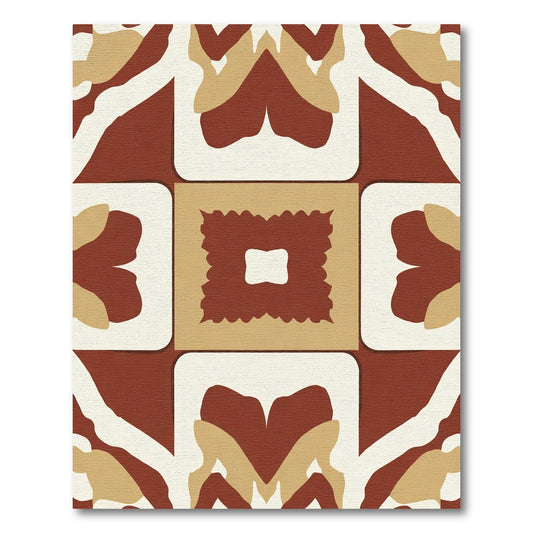Terracotta Cream Geometric Floral Inlay Rug