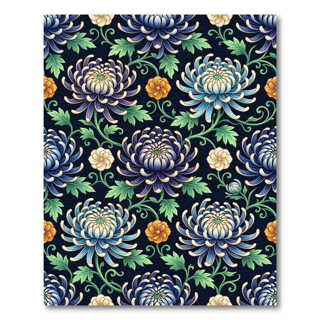 Crimson Blue Chrysanthemum Floral Vine Rug