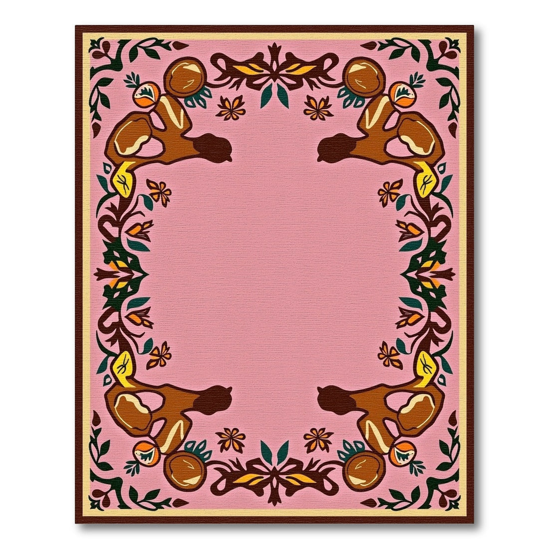 Blush Pink Abstract Floral Border Rug