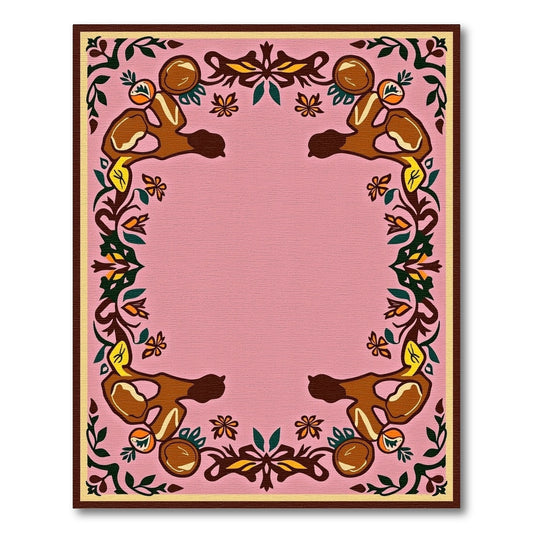 Blush Pink Abstract Floral Border Rug