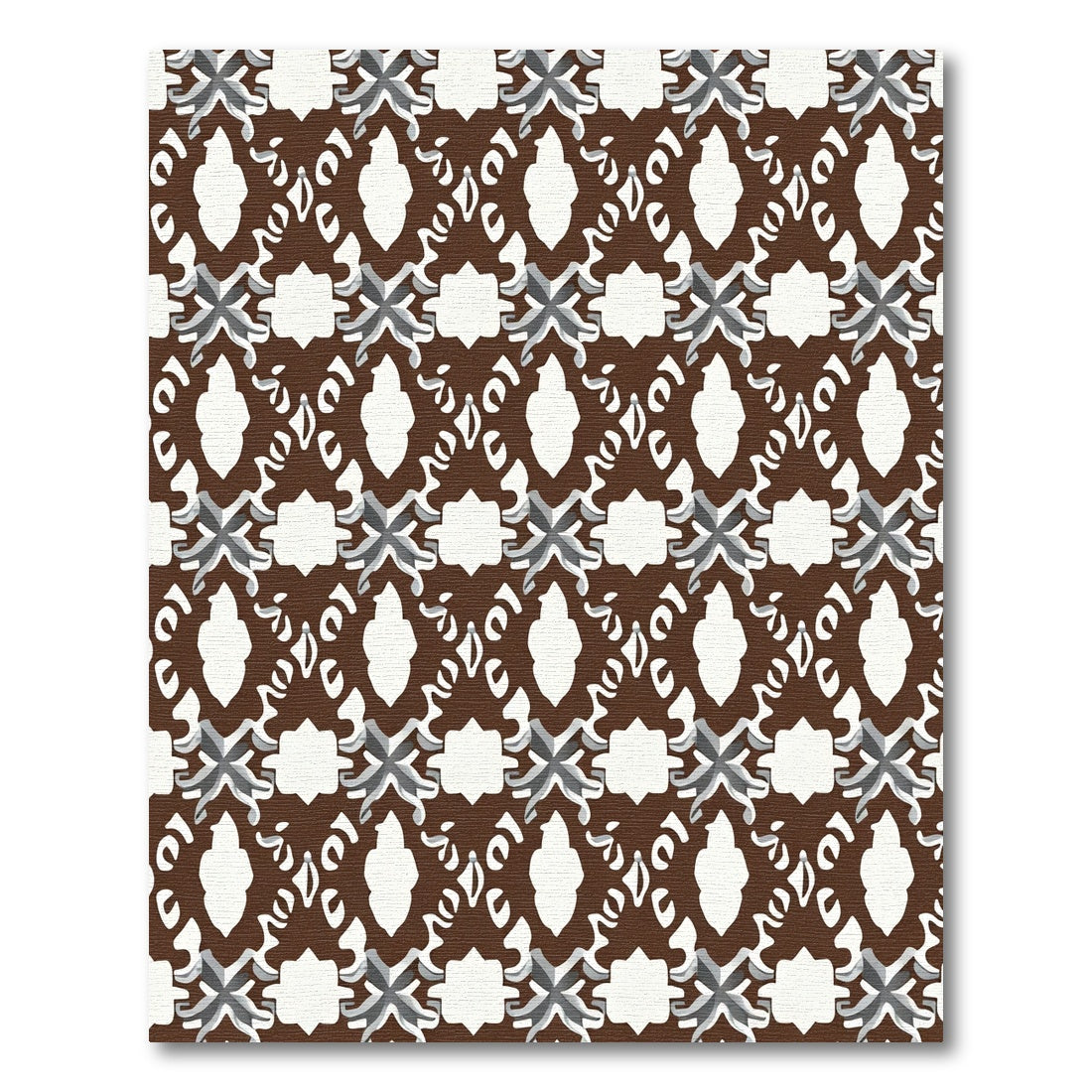 Brown White Gray Geometric Medallion Rug